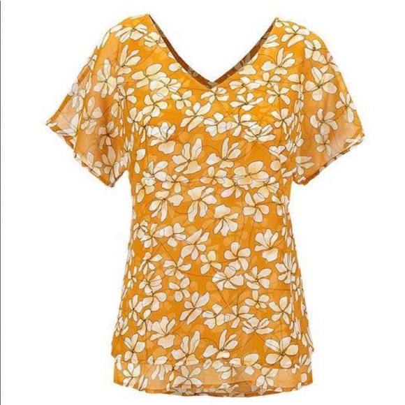 Cabi 3598 Thrive Yellow White Floral Top Sheer Lined Chiffon Blouse Pullover Top - Picture 2 of 5